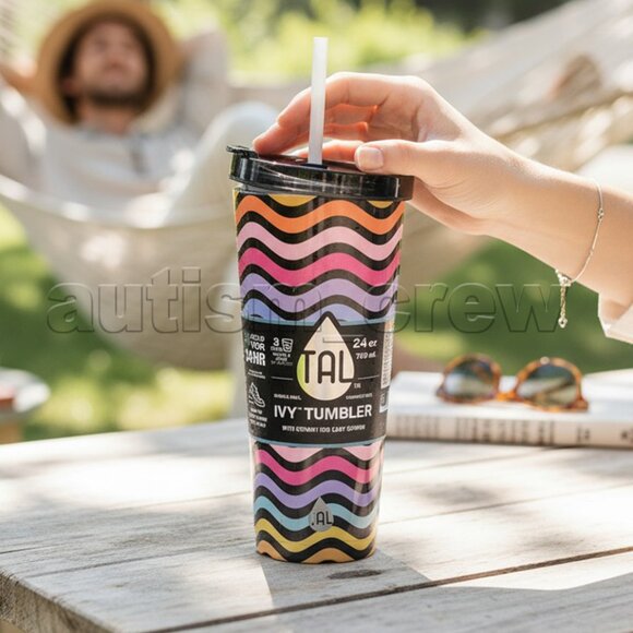 2/$34 💥🆕 Tal Ivy Colorful Striped Wave 24 oz. Stainless Steel Tumbler | 4690 - Picture 1 of 3